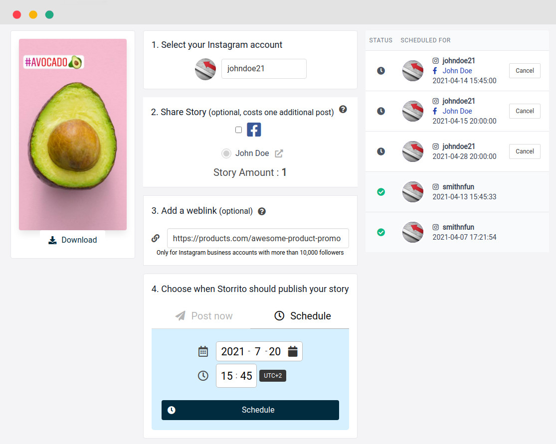 Instagram Story Scheduler